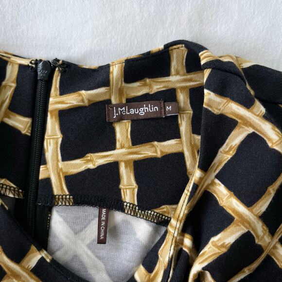 J. McLaughlin Sleeveless Black and Gold Bamboo Pattern Sheath Dress Size Medium - Picture 4 of 9
